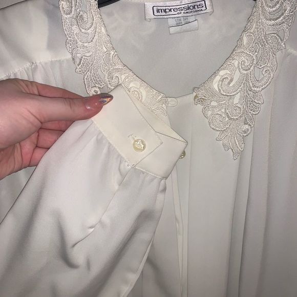 Vintage 60s impressions blouse lace crochet collar - Picture 5 of 9